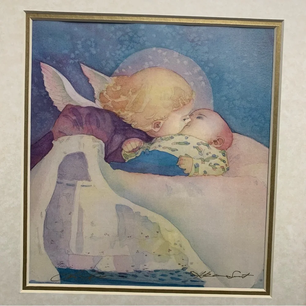 🆕 Vintage Angel Kissing Baby Framed Wall Art Print Home Decor Nursery Newborn